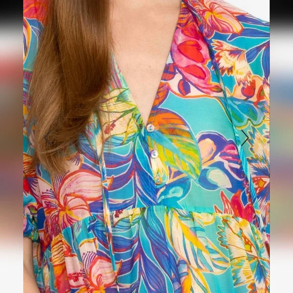 Johnny Was-Helena Tiered Loral Silk Blend WITH TASSELS Maxi Dress-Size '3XL' - Picture 4 of 16